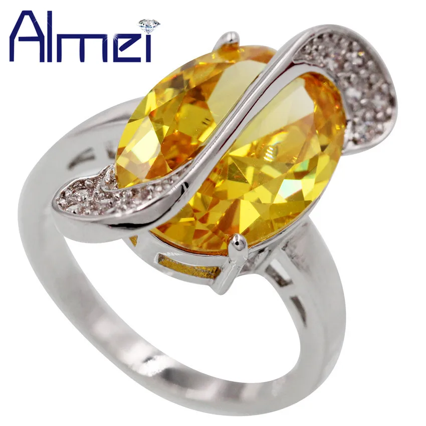 Almei-anillos de Color dorado para mujer, Anillo amarillo Vintage grande, CZ, Cristal,...