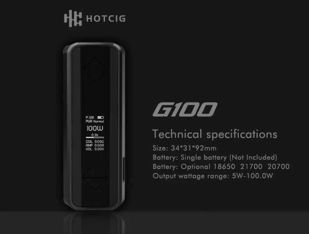 Электронные сигареты Hotcig G100 100 Вт TC Box Mod питание от одного 18650/20700/21700 Батарея электронная сигарета испаритель VS Hotcig RSQ Mod