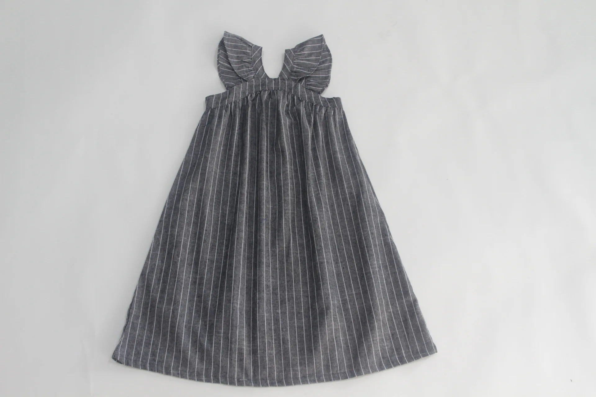 2020 Summer Girls Dress Children's Clothing Stripe Cotton Dark Grey Short Casual Korean Style Kid Child | Детская одежда и
