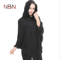 new women hooded solid color poncho cape ladies plus size knit sweaters oversize pullover woman coat free size