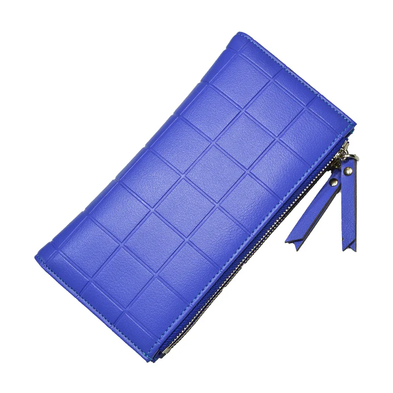 blue Женский Длинный кошелек-держатель для карт из искусственной кожи с двойной застежкой-молнией и отделением для монет - Цвет: blue