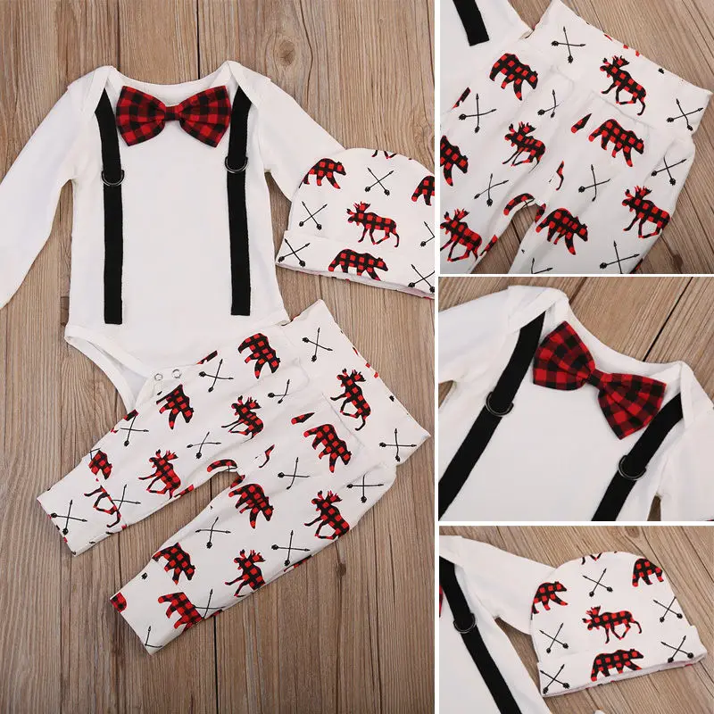 2017 Newborn Infant Baby Boys Clothing Set Tops Bodysuit Playsuit Long Sleeve Bow Cute Pants Hat Outfits 3pcs Clothes Sets |