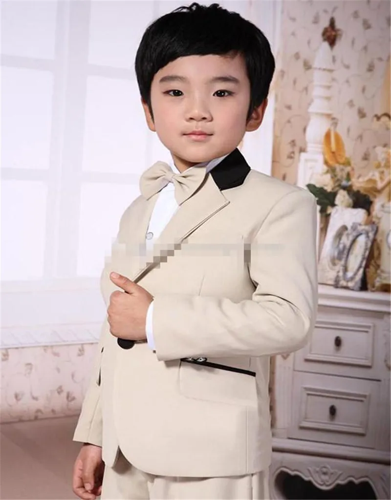 New Two Buttons Boy Tuxedos Notch Lapel Children Suit Beige Kid Wedding/Prom Suits (Jacket+Pants+Tie