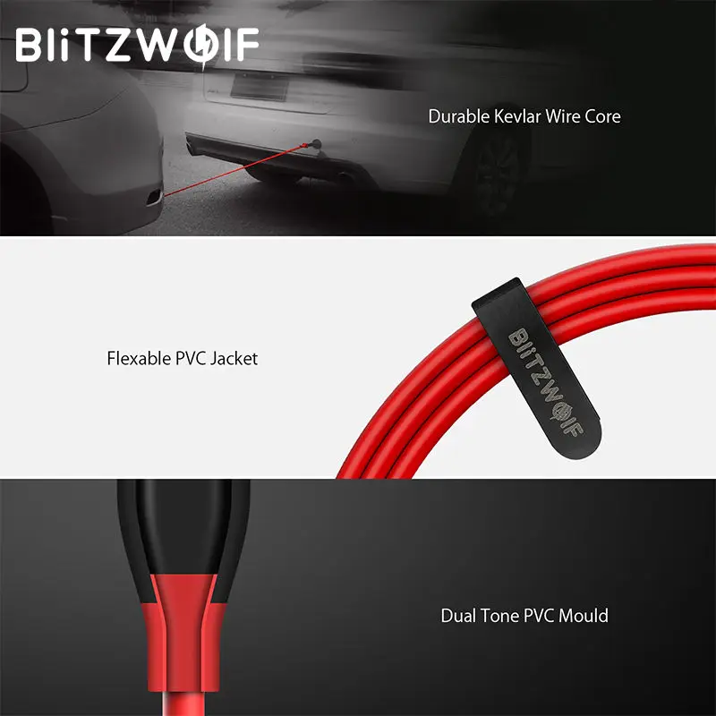 Кабель USB Type-C BlitzWolf 3A кабель для быстрой зарядки типа C передачи данных AmpCore 1 м 30 см