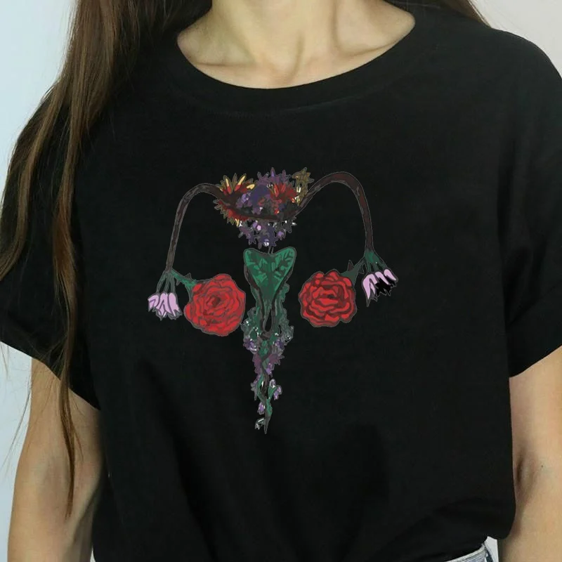 Starqueen-JBH 1 шт. Феминистская Цветочная графическая футболка Летняя мода 100% хлопок