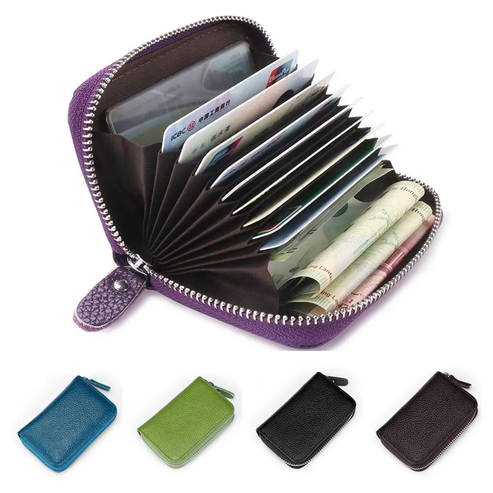 

Cute Genuine Credit Card Holder Business Card Cover Pocket Wallet Zipper Money Pouch Business Card Protect Case Picture holder