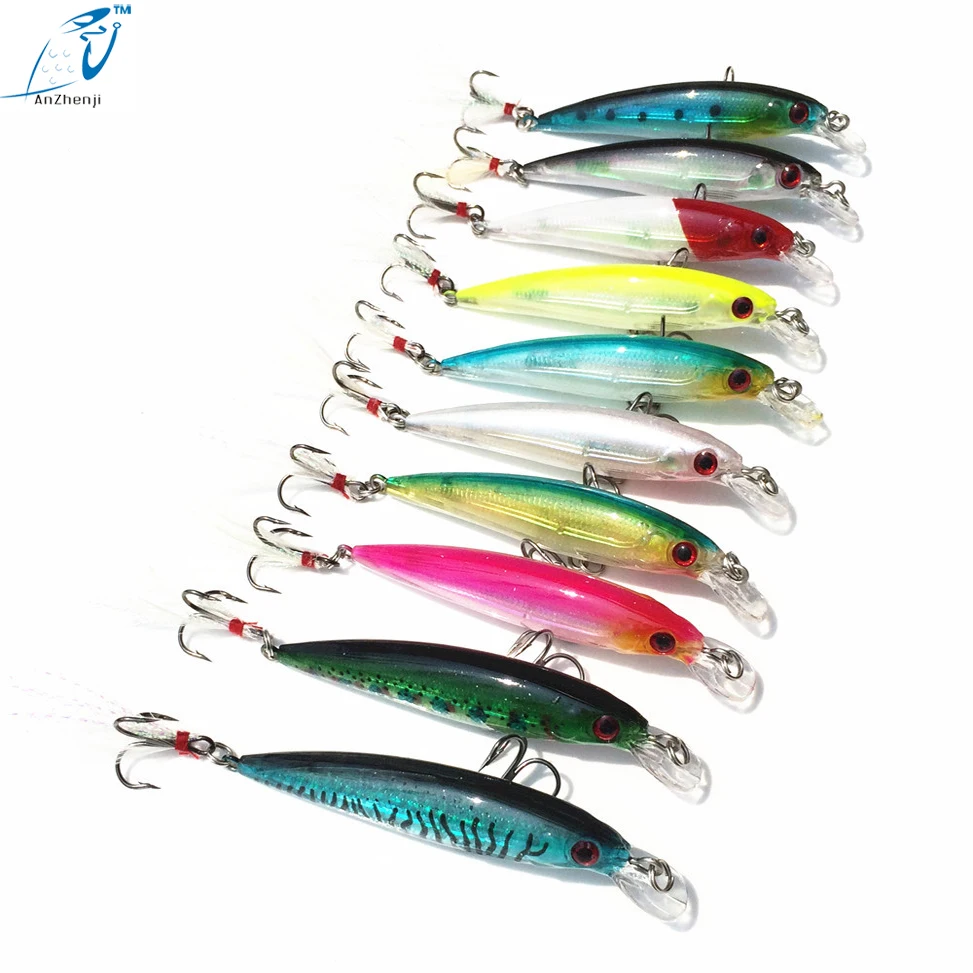

AZJ Brand 8g/9cm Minnow Fishing Lure with Feather Saltwater Diving Freshwater Wobbler Plastic Isca Artificial Bait Hook 4# Pesca
