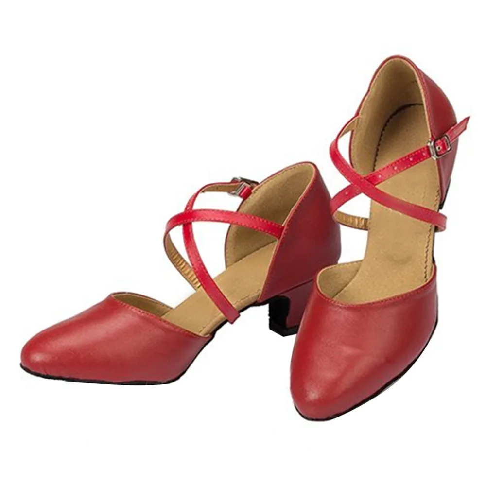 HXYOO Comfortable Red Black Tan Salsa Zapatos De Baile Heels 4.5-8.5 cm Ballroom Latin Dance Shoes Closed Toe For Women JYG434 | Спорт и