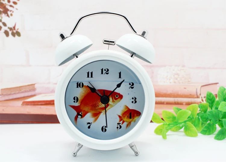 Мода творческий милый золотая рыбка чаша металлический колокол будильник