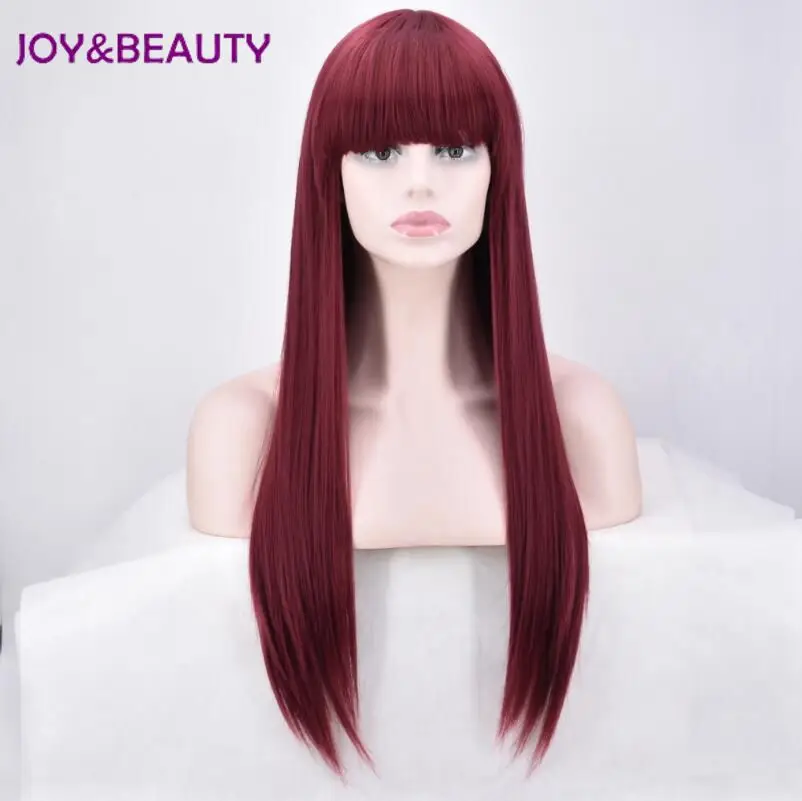 JOY& BEAUTY для женщин синтетические волосы длинные прямые парик высокая температура волокно 28 дюймов длинные Бург цвет