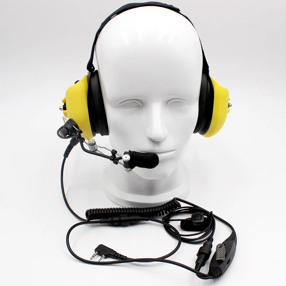 Yellow Авиационная гарнитура шумоподавление наушники Walkie Talkie VOX/микрофон PTT для Kenwood Baofeng UV-5R UV-82 Retevis двухстороннее радио - Color: Yellow