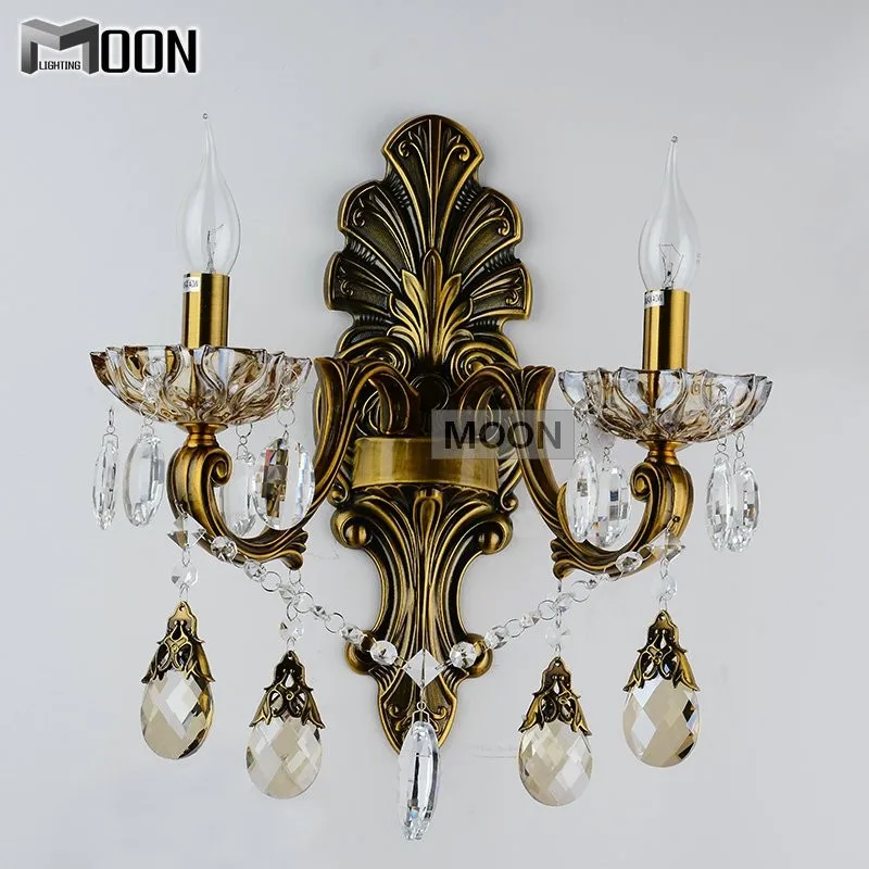 Хрустальные Настенные светильники с 2 лампами фитинг из латуни цветной