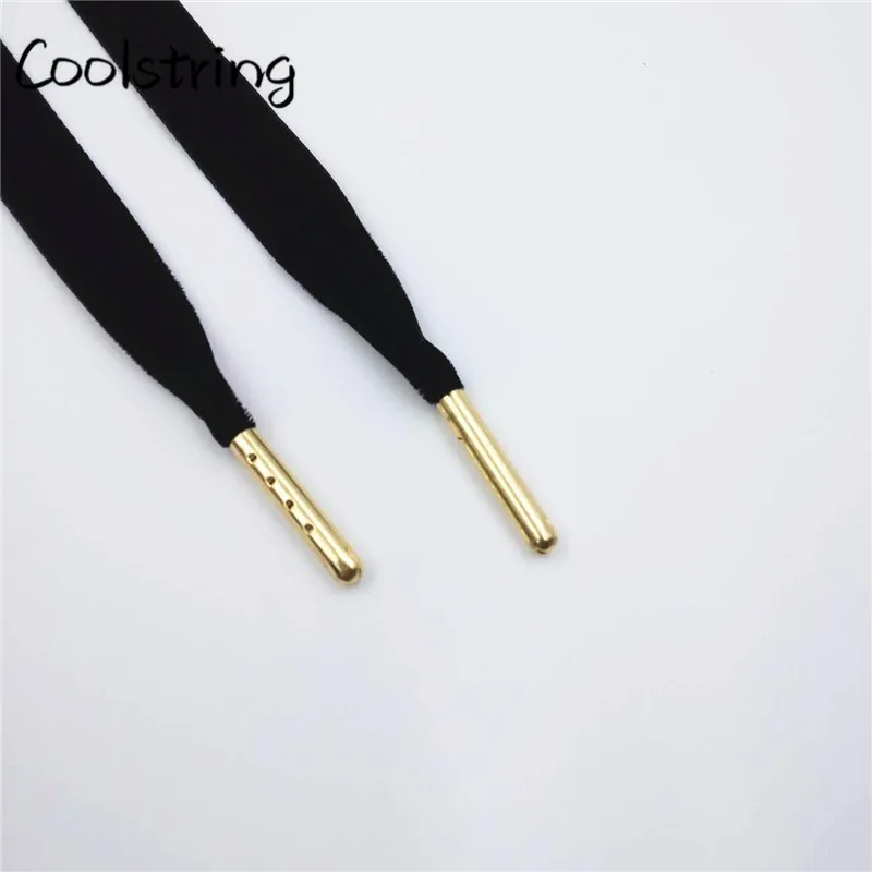 1612-2 Black Gold ti Coolstring Новые плоские односторонние вельветовые шнурки фантастические нейлоновые шнурки для обуви с металлическими наконечниками кроссовки спортивные шнурки - Цвет: 1612-2 Black Gold ti
