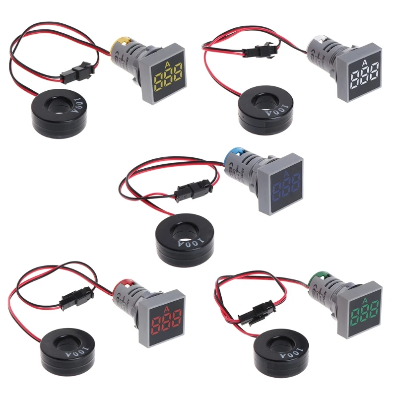 

22MM 0-100A Digital Ammeter Current Meter Indicator Led Lamp Square Signal Light