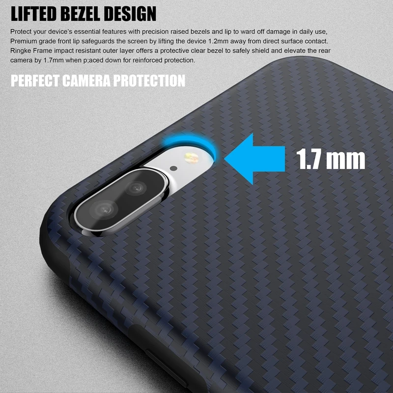 For iPhone 8 Plus Case Roybens Synthetic Fiber Carbon Cell Phone 7 Soft TPU Rubber Skin Durable Cover |