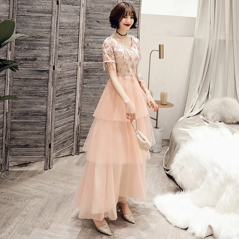 Розовое повседневное офисное вечернее платье Vestidos De Fiesta De Noche, длинное сексуальное вечернее платье с v-образным вырезом ES2481