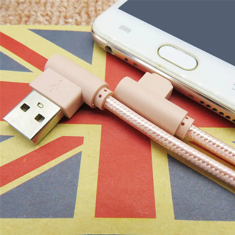 Быстрая зарядка и передача данных нейлоновый Плетеный Micro USB 90 градусов прямой угол 2A кабель для быстрой синхронизации данных и зарядки