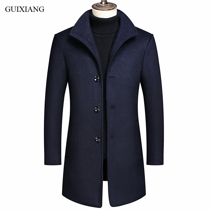 

Men Boutique Leisure Long Woolen Overcoat New Style Business Casual Stand Collar Men's Slim Solid Trench Woolen Coat Size M-4XL