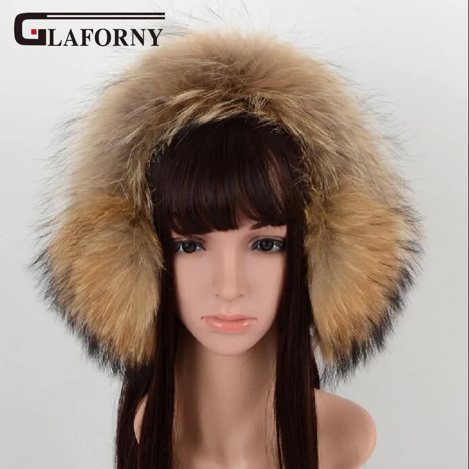 Glaforny, новинка, женские теплые наушники из натурального меха лисы, полностью пушистые меховые наушники, меховые шарфы из меха енота, 2 варианта использования, корейский стиль - Цвет: raccoon fur