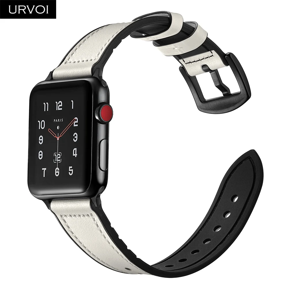 URVOI кожаный ремешок для apple watch, серия 4, 3, 2, 1, ремешок для iwatch, Силиконовая задняя камуфляжная черная пряжка, ретро кожаный ремешок