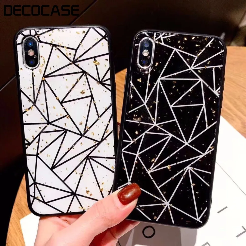 DECOCASE Fashion Gold Foil Geometric Drop Glue Women Black White Phone Cases for iPhone 7 8 Plus 6 6S X XR XS Max Covers Gifts |