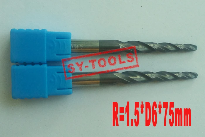 2 шт. R1.5 * D6 30 5 75L 2F HRC55 вольфрамовое твердосплавное покрытие коническая шаровая
