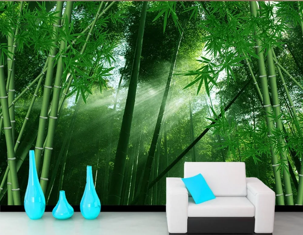 3d обои на заказ фото с зеленым бамбуковым лесом сценический фон заказ|custom