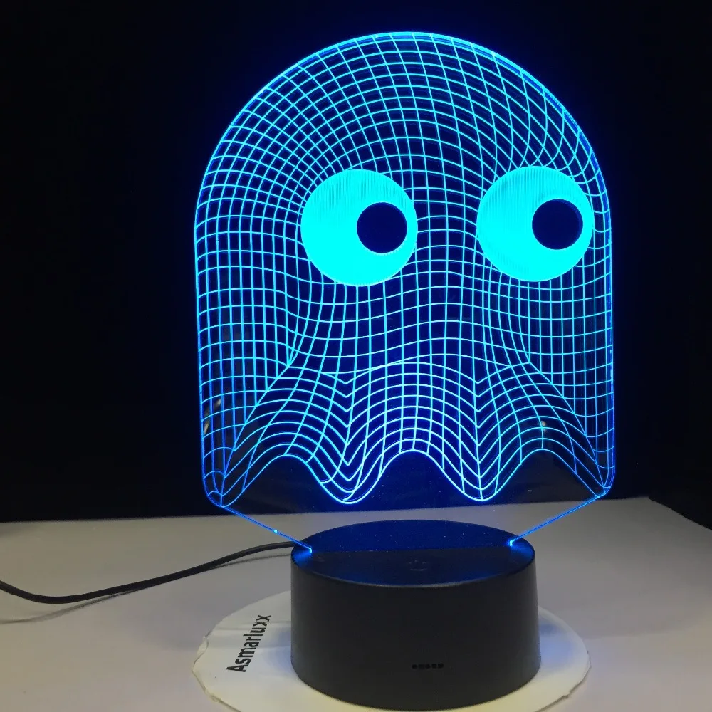 Аркадная игра Pac Man Blinky Ghost 3d Светодиодная Ночная лампа настольная 7 цветов меняющаяся Новинка светильник детский подарок Pacman ночной Светильник AW-1428