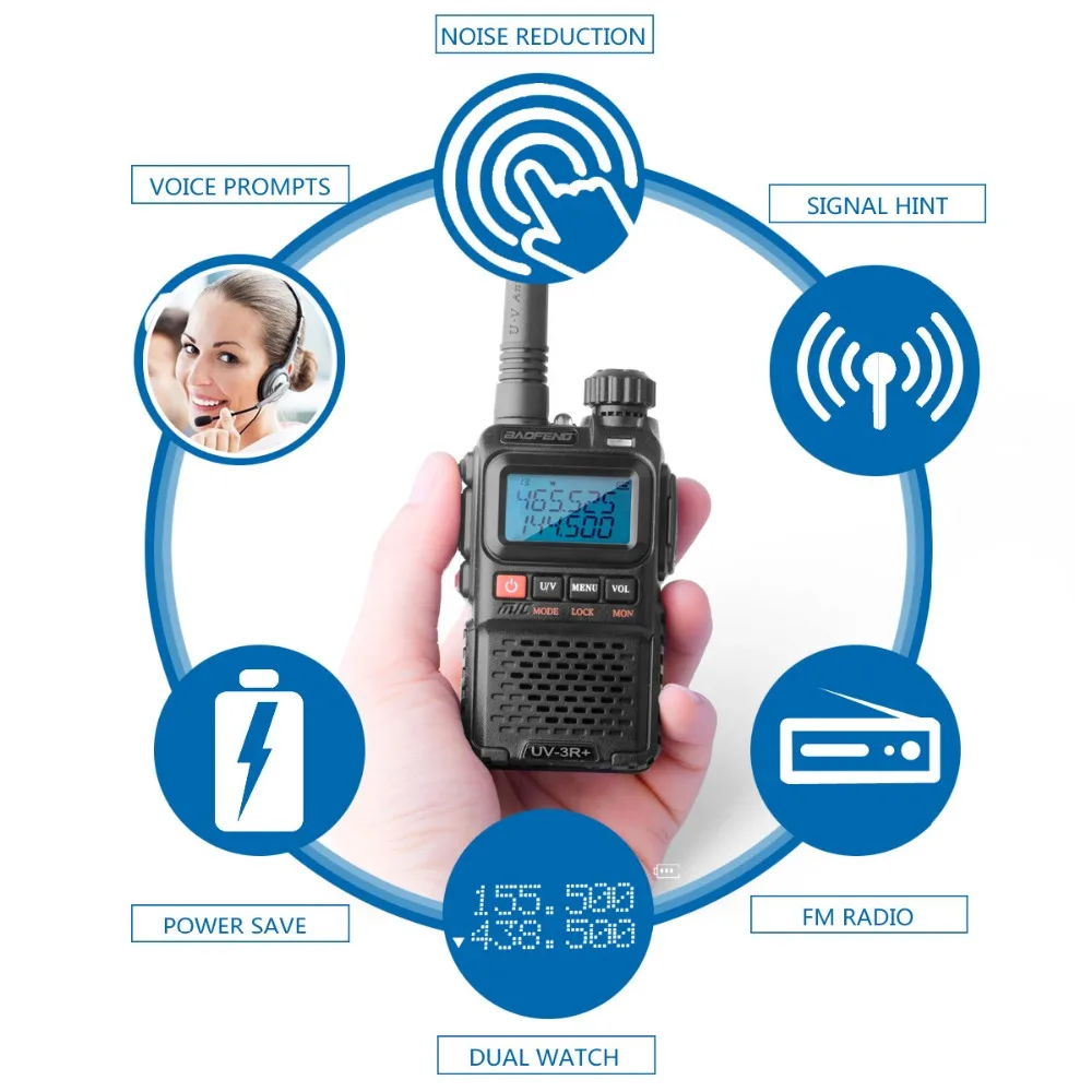 2 шт. Baofeng UV 3R Plus портативная рация UHF VHF + CB радио VOX фонарик мини FM трансивер Ham Радио