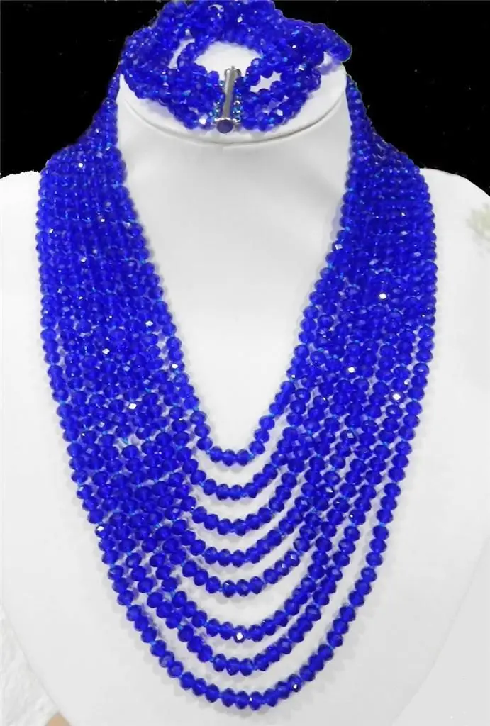 

Hot! charming 8Rows jewelry dark blue 2014 free shipping Crystal beads chain necklace, 5 rows Bracelet sets BV251