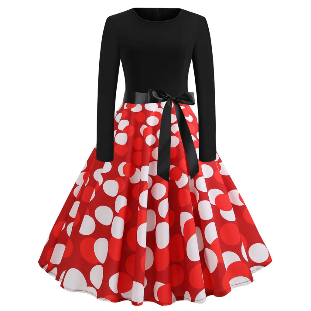 Бесплатная страуса женское платье мода красно белая точка печати с длинным