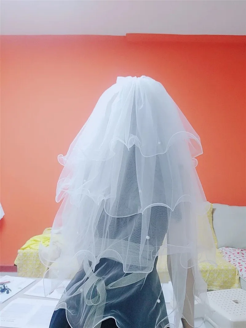 Simple Four Layers Tulle Wedding Veils With Comb Pears Bridal Veil for Bride for Marriage Wedding Accessories 60-80 CM Long
