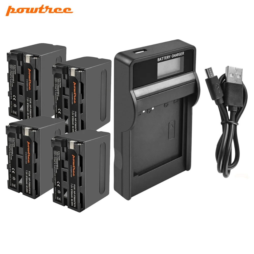 Сменный аккумулятор Powree для Sony 4 шт. 7 2 В 8700 мА/ч NP F960 NPF960 с ЖК зарядным устройством
