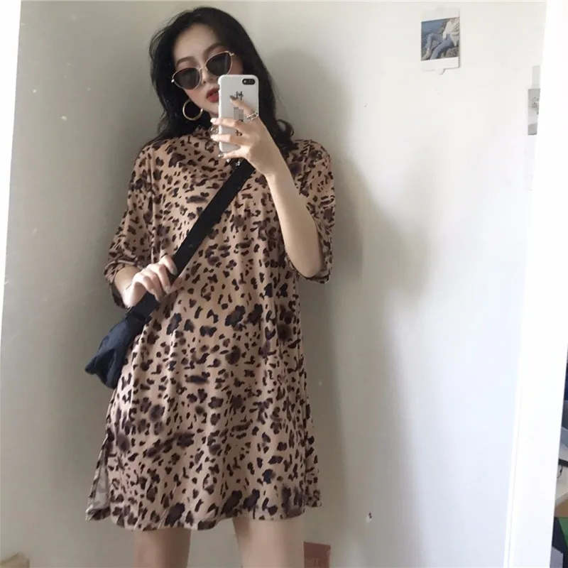 CHICEVER Summer Costumes For Women 2018 Leopard Long T-shirt Sezy Transparent Lace Up Split Skirt Women's Suit Fashion Tide |
