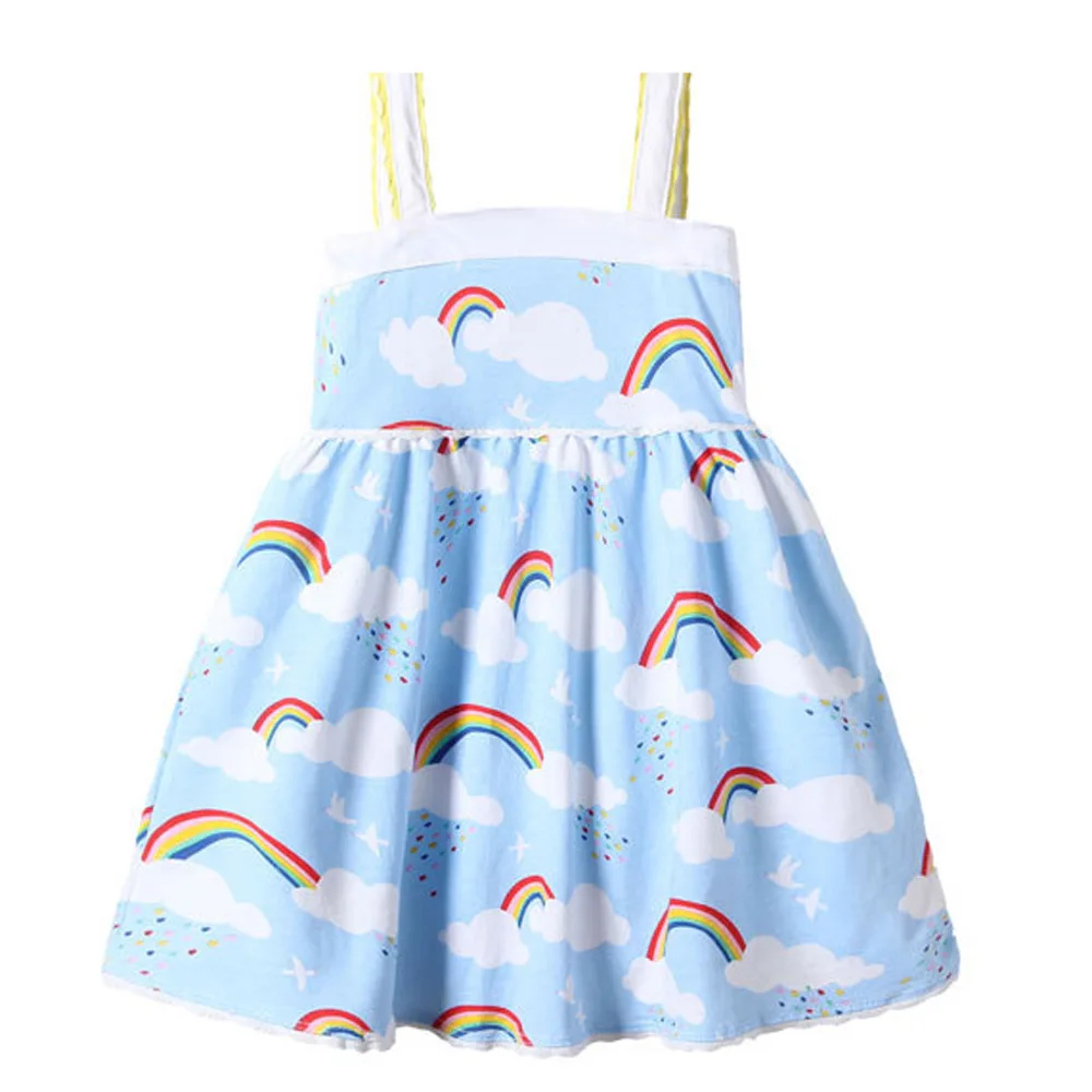 Платье детское летнее хлопковое без рукавов с принтом радуги и облаков | Детская