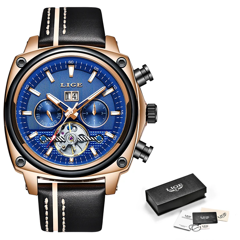 Новый бренд LIGE мужские часы автоматические механические Tourbillon спортивные