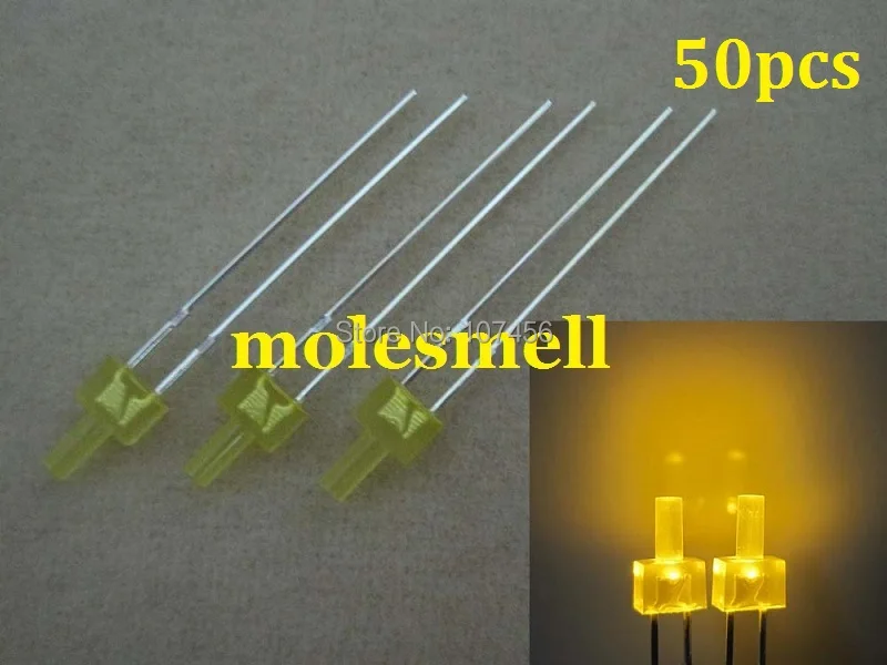 50pcs 2mm flat top diffused yellow Diffused LED head led big/wide angle Leds Light Lens lamp |