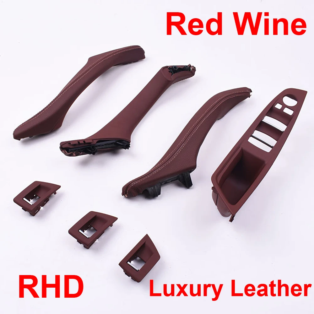 Luxury Leather Right Hand Drive RHD For BMW 5 series F10 F11 520 Red Wine Car Interior Door Handle Inner Door Panel Pull Trim