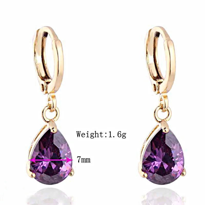 Top Mix Color Cubic Zirconia Gold P Water Drop Earrings for Women Wedding Engagement Jewelry White Red Purple Green A1286 | Украшения и