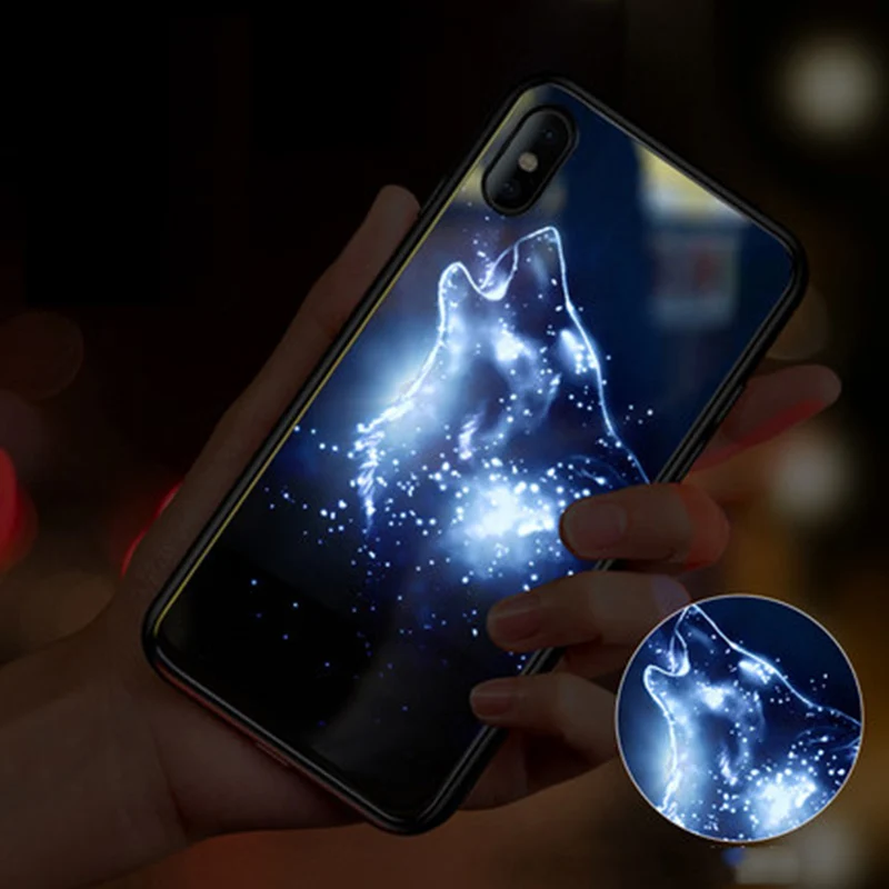 EKIND животные серия закаленное стекло чехол для телефона iPhone X XS XSMAX светодиодный