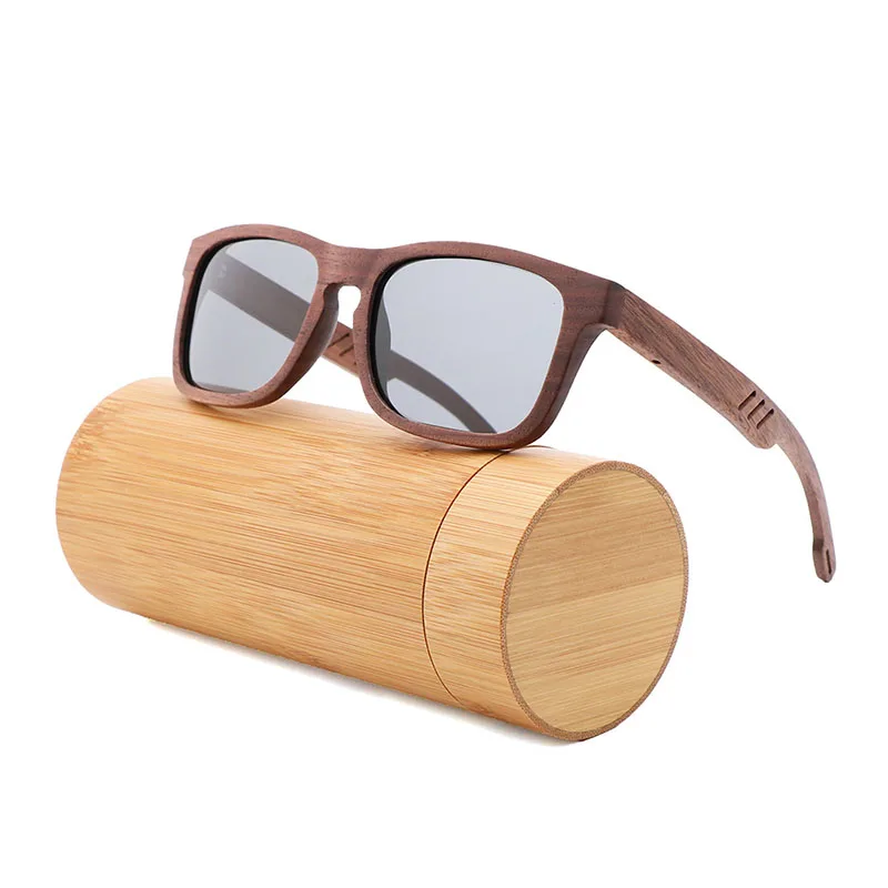 Gray Bamboo box Новые экологически чистые ретро солнцезащитные очки мужские модные трендовые солнечные очки черные ореховое дерево UV400 поляризационные солнцезащитные очки - Цвет линз: Gray Bamboo box