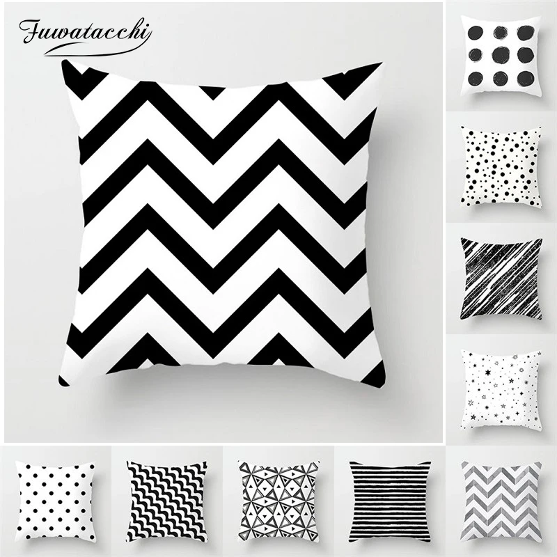 Fuwatacchi черно белые геометрические наволочки сердце полоса подушка с узором