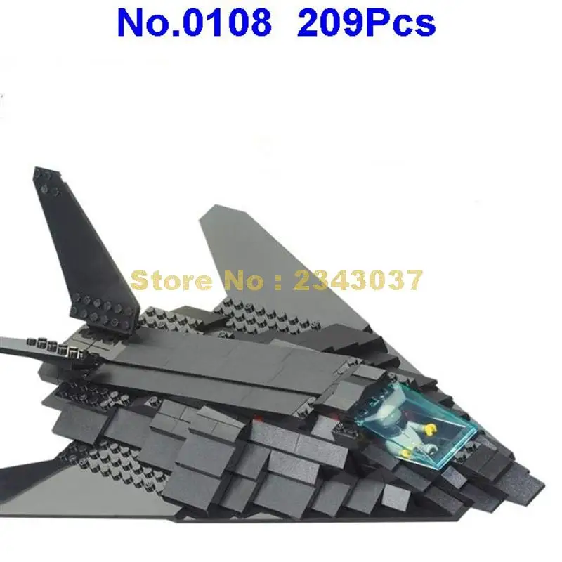 Sluban 0108 209 шт. Военный Черный F117 Невидимый бомбардировщик самолёт истребитель
