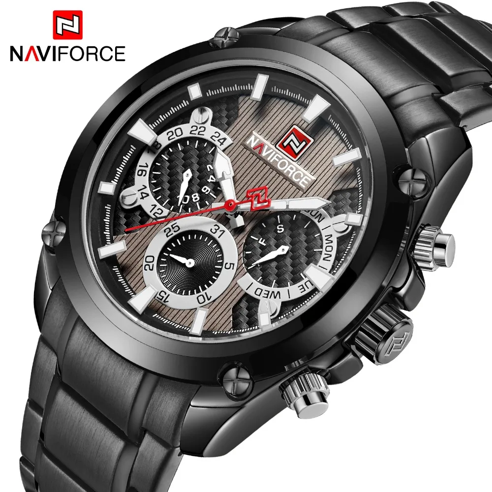 Топ люксовый бренд NAVIFORCE классические черные спортивные кварцевые часы мужские