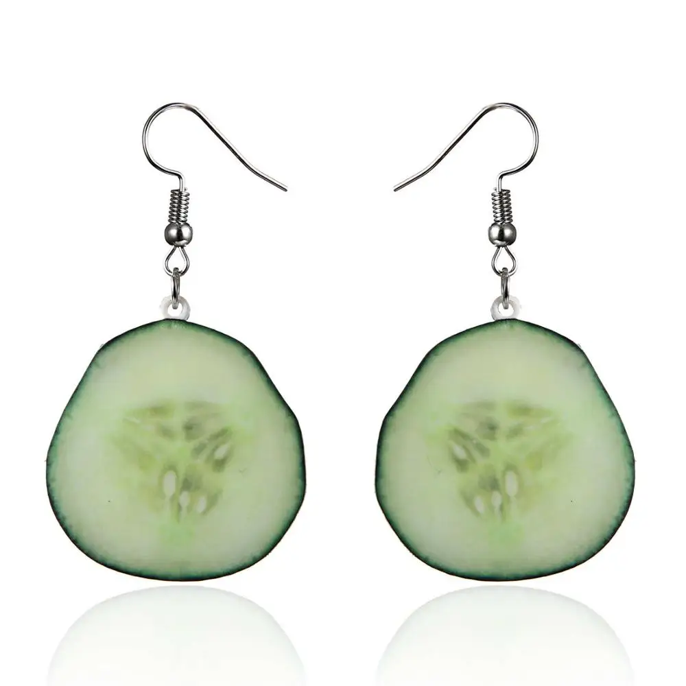 Cucumber Серьги с фруктами, еда, свисающие, клубника, висячие серьги для женщин, девушек, Женская акриловая серьга в виде арбуза, помидор, киви, оранжевые ювелирные изделия - Окраска металла: Cucumber
