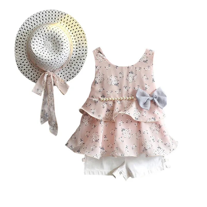 2018 новые летние модные 3 шт. одежда для малышей Детские наряды девочек майка с