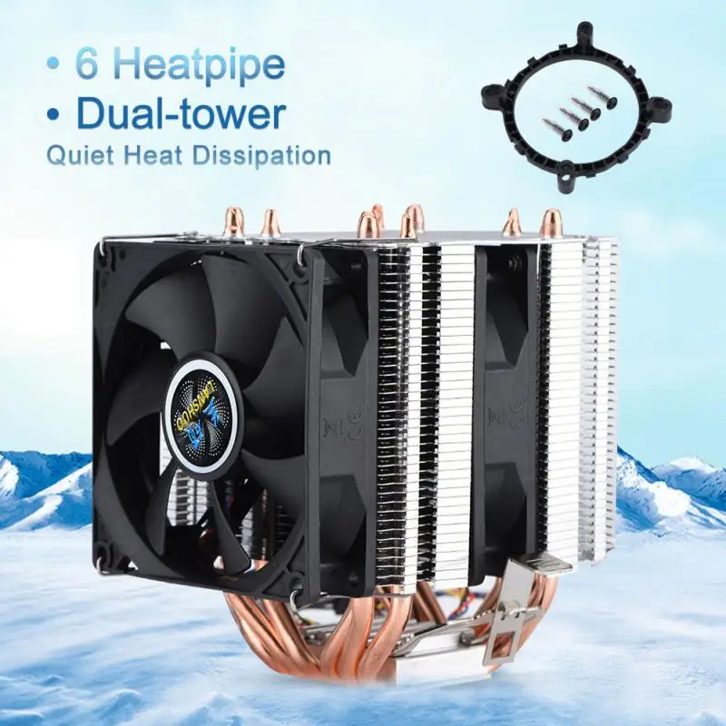 Тихий 4pin 6 Heatpipe CPU кулер с двумя башнями воздушное охлаждение 800 2200 революция