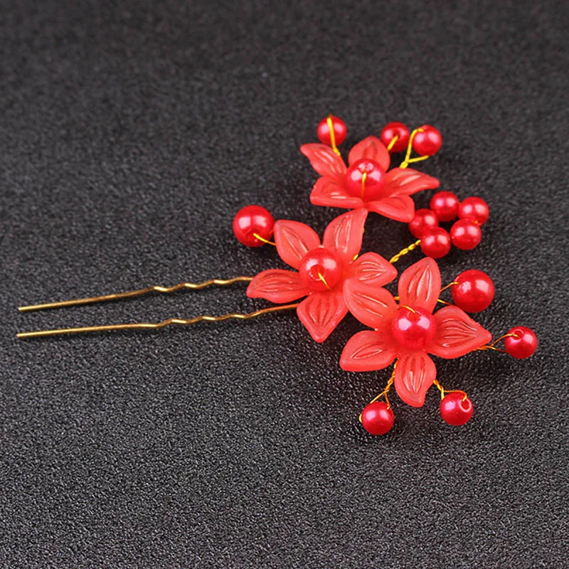 K 14CM Red Hair Pin Великолепная красная повязка на голову в виде короны с цветами Тиара Свадебный золотой цвет головные уборы повязка для волос гребни невесты вечерние женские украшения для волос клипсы - Окраска металла: K 14CM Red Hair Pin