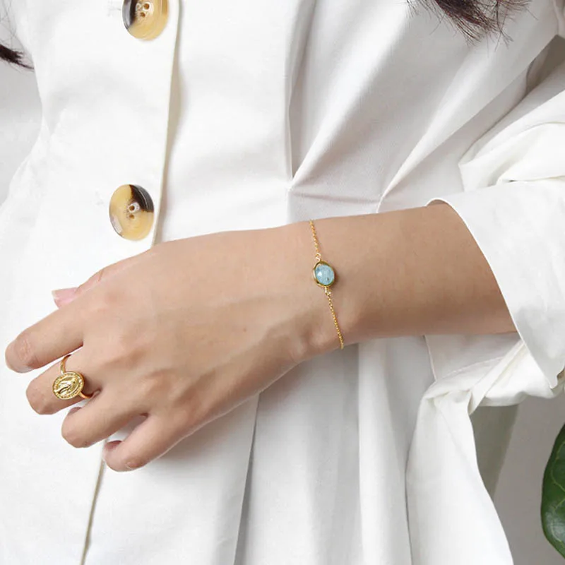 

Authentic 925 Sterling Silver Jewelry White Gray Blue Natural Moonstone Charm Bracelets for Women