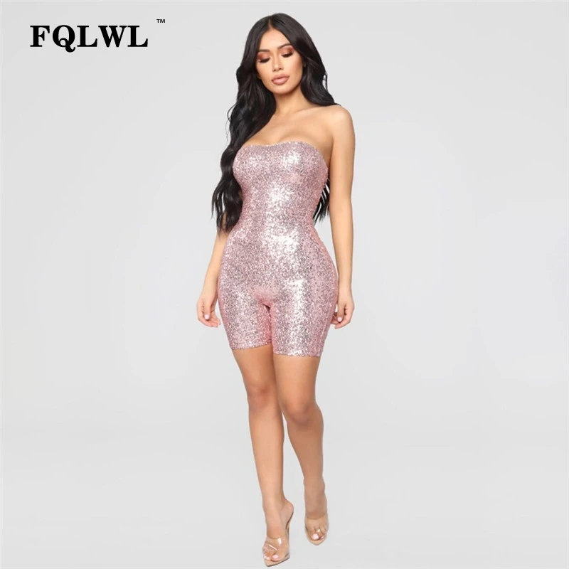 FQLWL Sequin сексуальный комбинезон женские шорты без бретелек без спинки Облегающий комбинезон женский игровой костюм осенний клубный женский комбинезон Комбинезоны